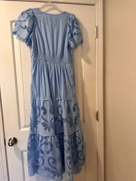 Anthropologie Light Blue Embroidered Maxi Dress - Picture 4 of 6